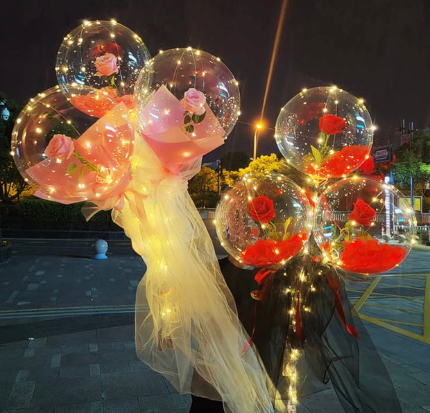 BALLON LED lumineux avec rose